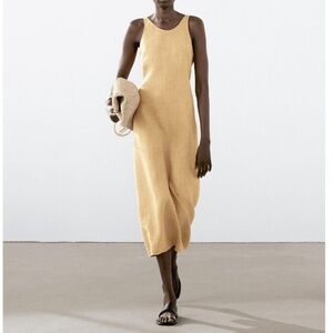 Sleeveless Midi Linen Dress in Light Mustard